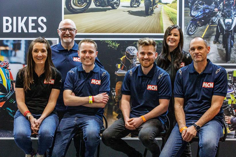 MCN team members on stage at the Devitt MCN London Motorcycle Show 2024