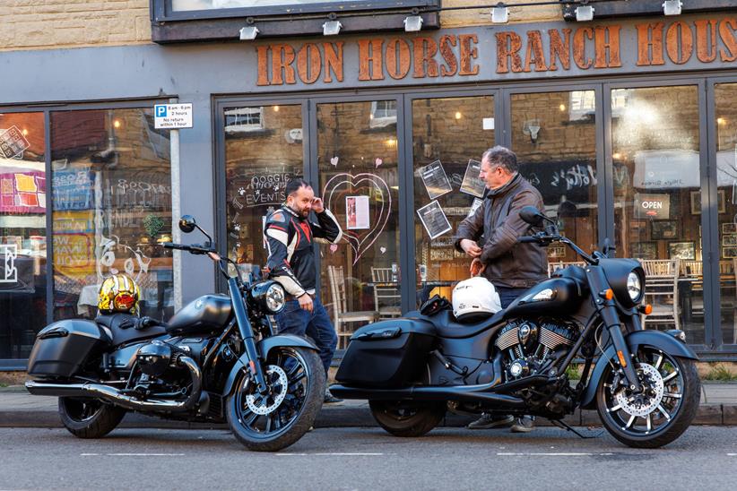 Two baggers together with their riders - the BMW R18 Roctane meets the Indian Springfield Dark Horse