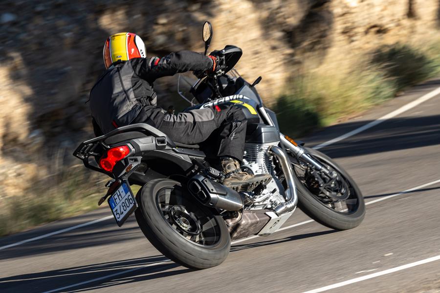 2024 Moto Guzzi Stelvio rear action shot