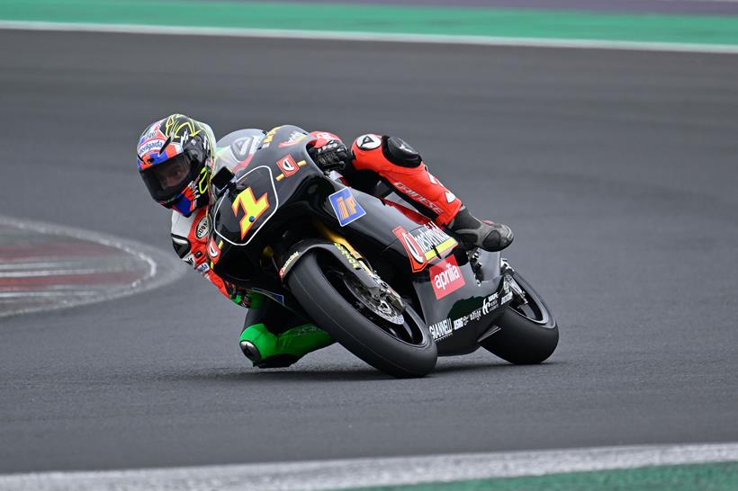 Aprilia All Stars track riding with knee down at Misano Circuit