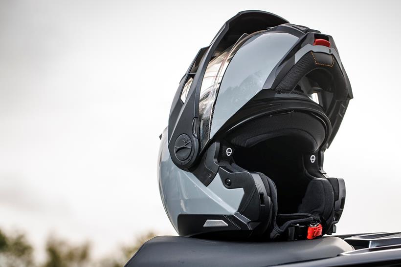 The Schuberth E2 helmet, flipped open