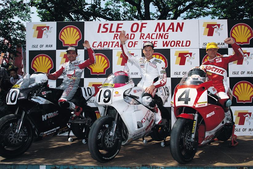 Top three competitors and their bikes at the 1992 Senior TT race