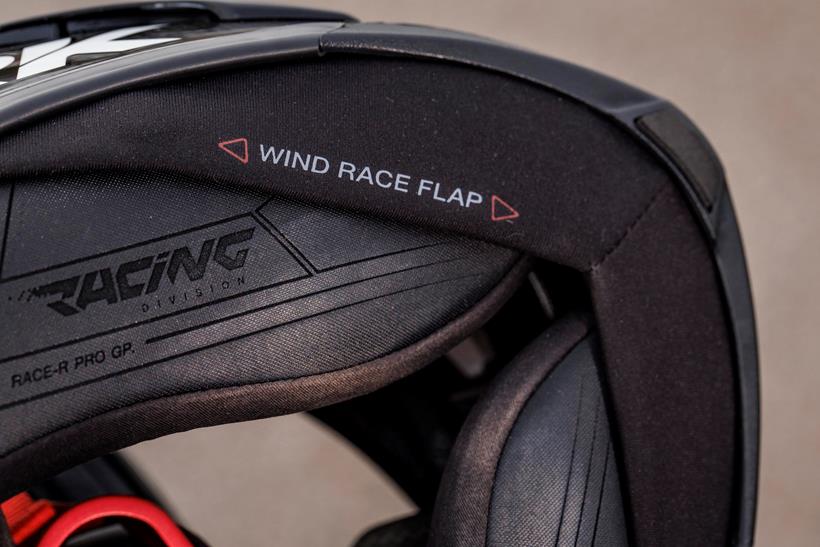 The Shark Race-R Pro GP FIM helmet, close up of the wind race flap