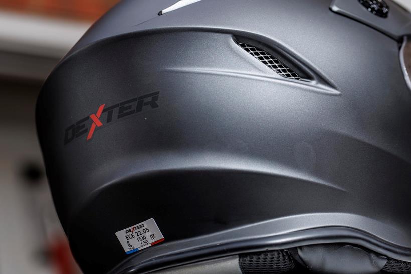 The Dexter Electron 2 ADV helmet, close up of the rear side