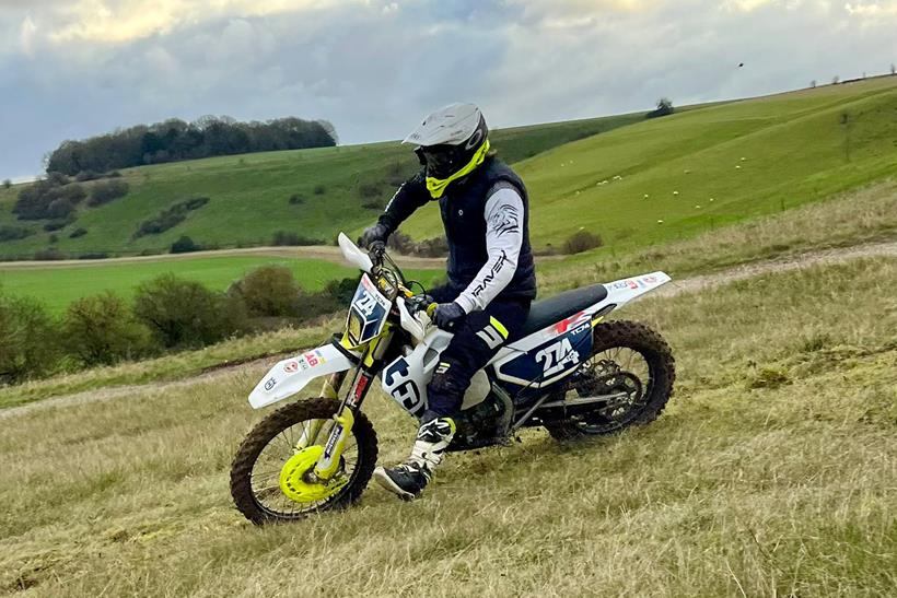 Titch Cormack trains on his Husqvarna before the theft