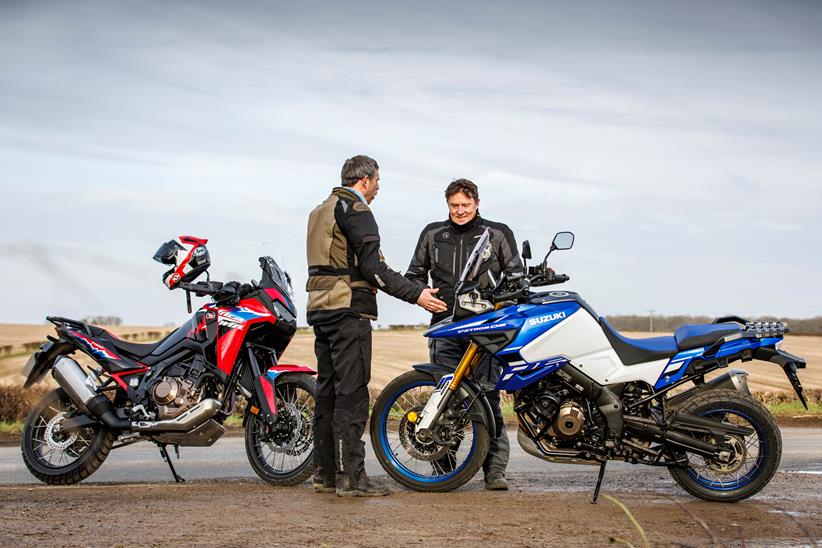 Jon Urry and Jim Moore with the Honda Africa Twin and Suzuki V-Strom 1050 DE