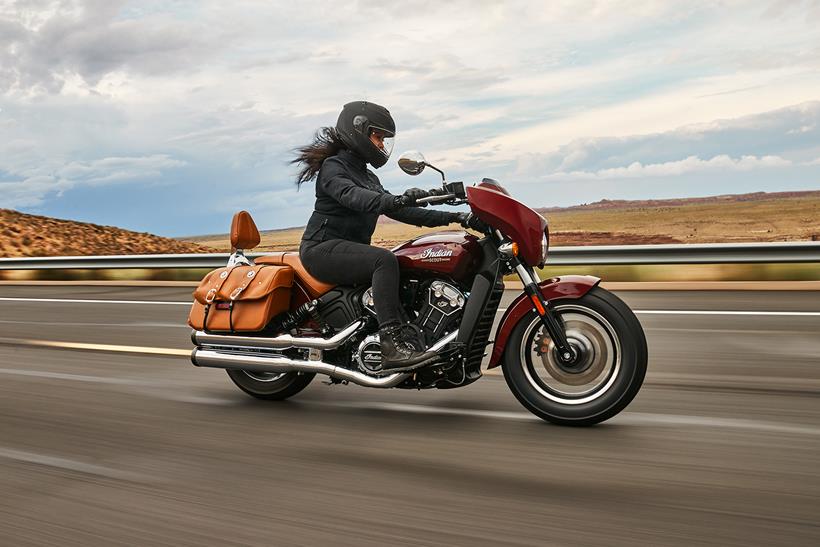 Current Indian Scout cruiser model ridden on the road