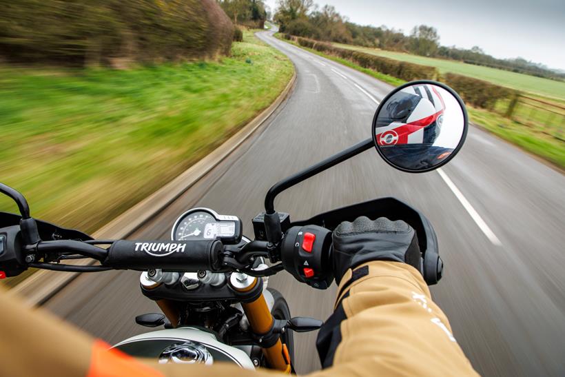 Triumph Scrambler 400 X pictured from on top of the bike