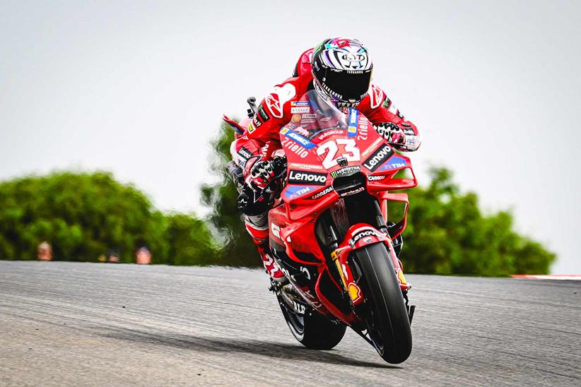 Enea Bastianini onboard his Ducati Desmosedici GP24 at Portimao.