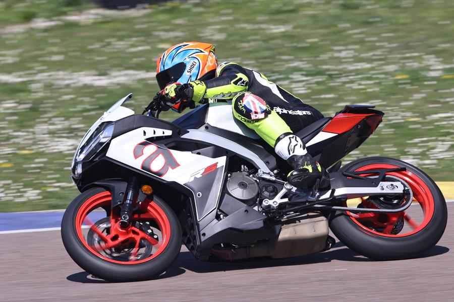 2024 Aprilia RS457 left side action shot