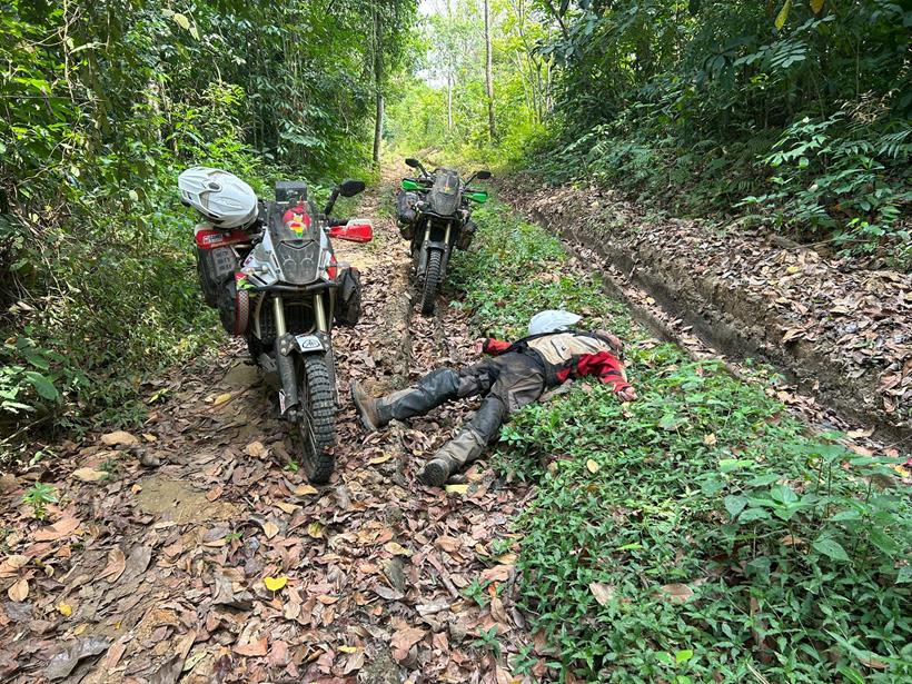 Derek exhausted after miles of tough trails