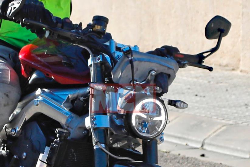 A Triumph Street Triple derived development bike with experimental clocks