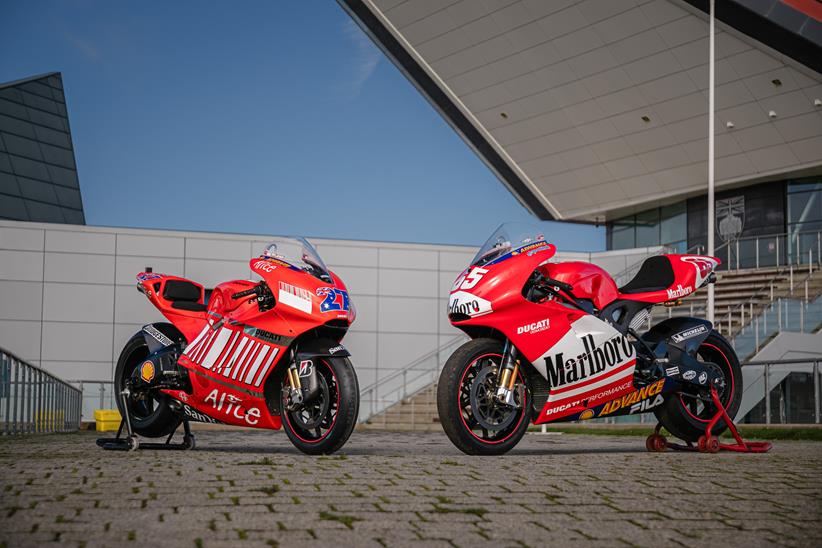 Ex- Casey Stoner and Loris Capirossi MotoGP bikes parked together