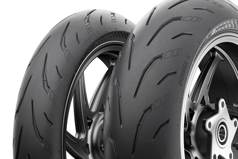 Press shot of the Michelin Power 6 tyres, close up of the tread pattern