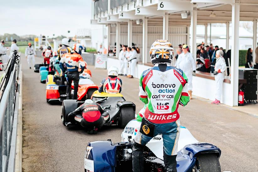 Sidecars in pit lane at Goodwood