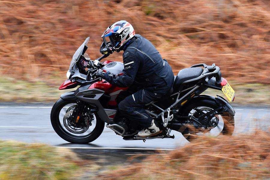 Triumph Tiger 1200 GT Explorer left side cornering shot