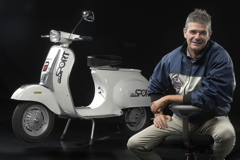 Valerio Boni with his record breaking Vespa 50cc