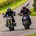 BMW R12 nineT and Triumph Twin riding towards the camera side by side