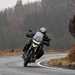 2024 Triumph Tiger 1200 Rally Pro and Explorer being ridden around a left hand bend the bike is leaning into the corner