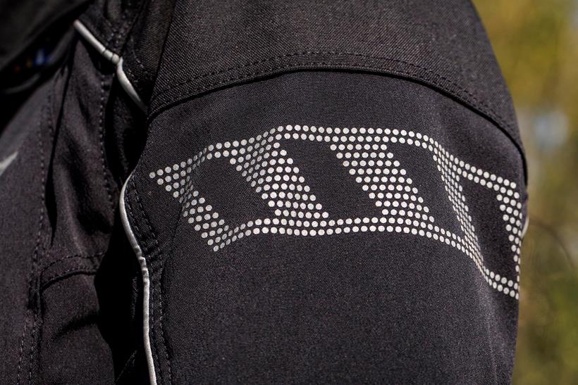 The Rukka Ladies ComfoRina textile jacket, close up of the detailing around the upper arm