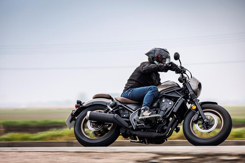 Honda CMX500 Rebel side shot of bike riding past