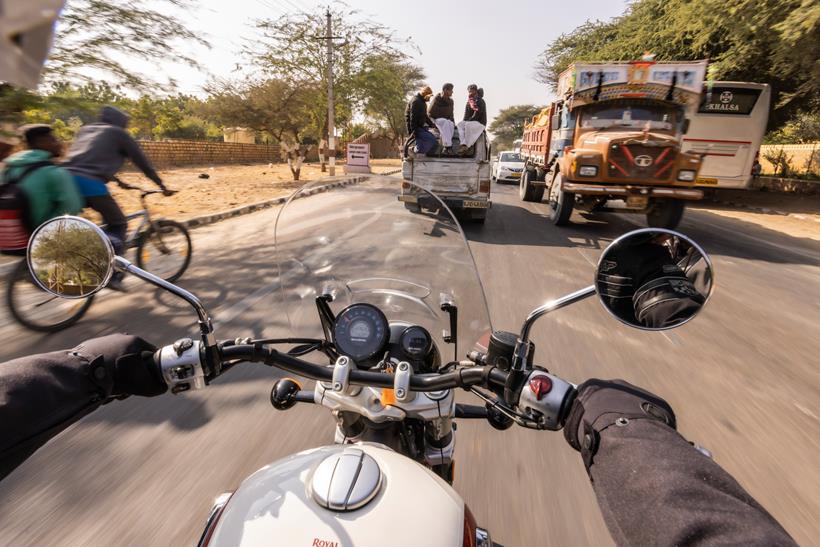 Cockpit view from a Royal Enfield