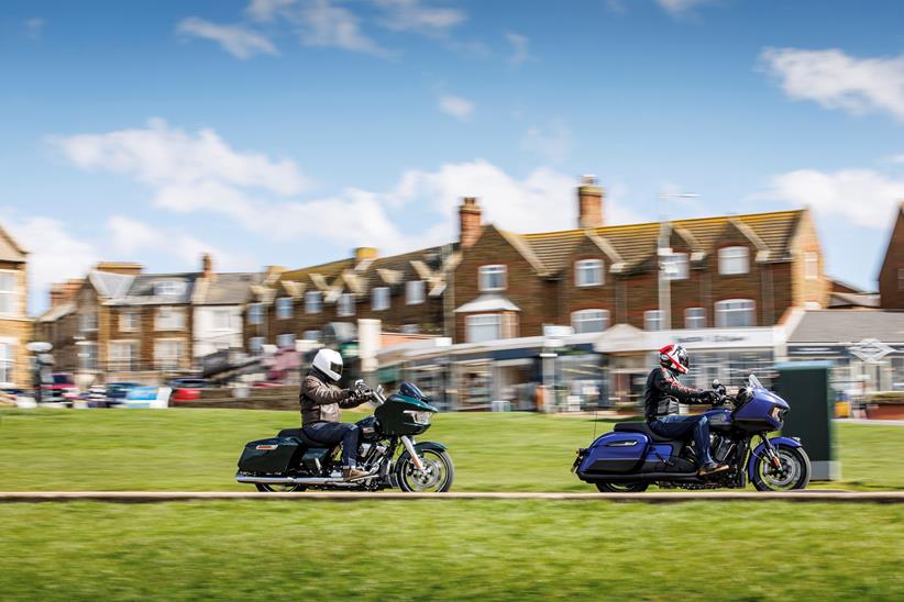 2024 Indian Challenger Dark Horse vs Harley-Davidson Road Glide riding towards the coast