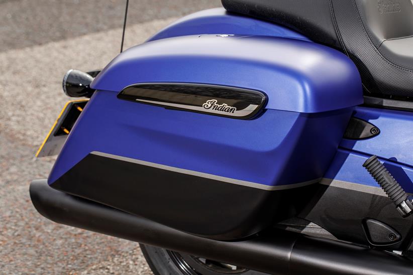 2024 Indian Challenger Dark Horse vs Harley-Davidson Road Glide - side shot of Indian pannier box