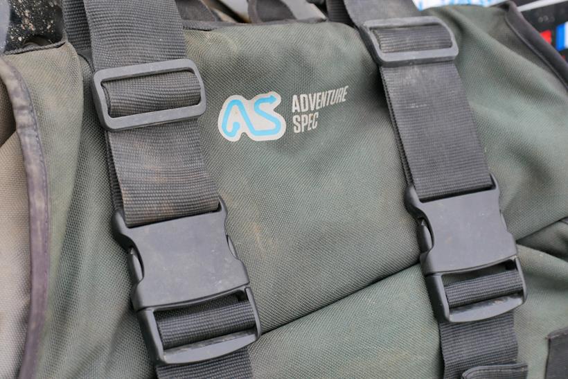 The Adventure Spec Magadan MK3 panniers, close up of the main closing straps and buckles