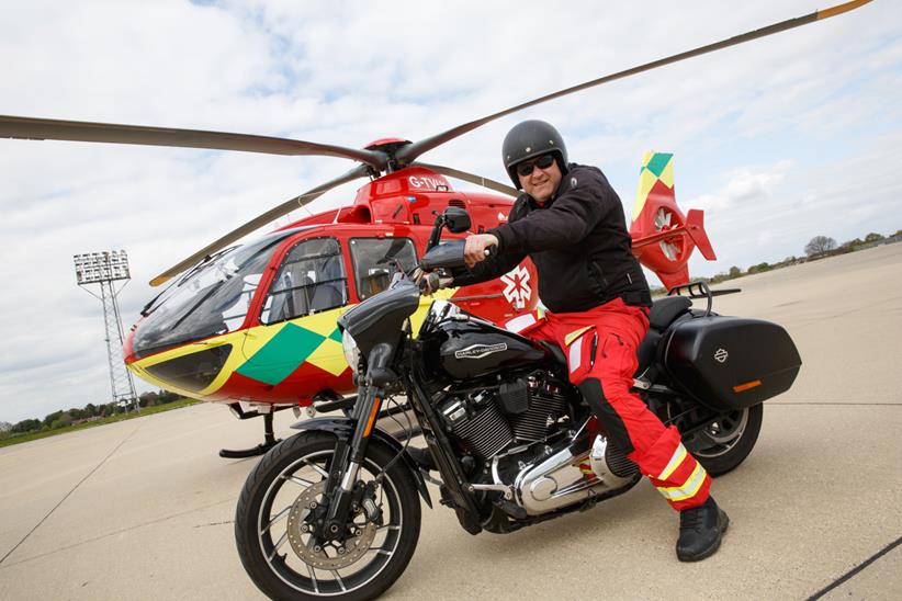 Thames Valley Air Ambulance with Harley-Davidson riding pilot