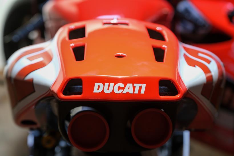 Ducati MotoGP bike exhaust. Credit: Dean Atkins Photography