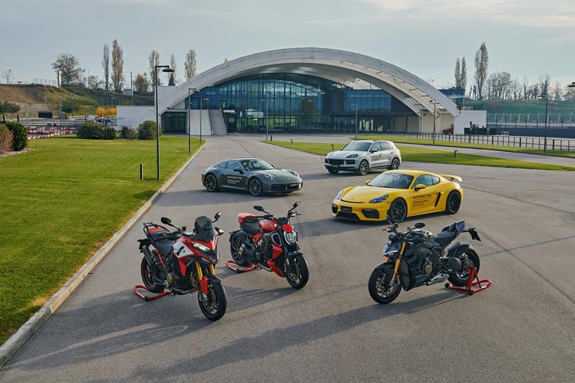 Ducati motorcycles and Porsche cars lineup