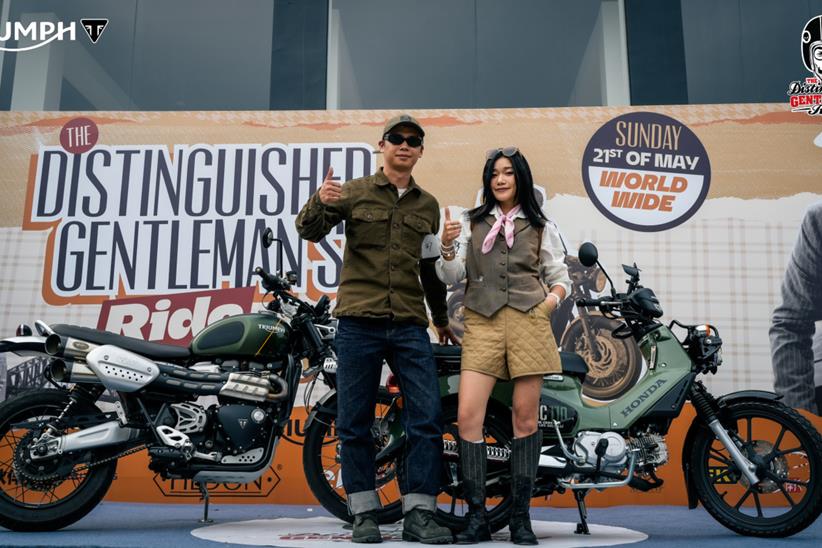 Two riders with their Triumph Scrambler and Honda cub - Credit Distinguished Gentleman's Ride