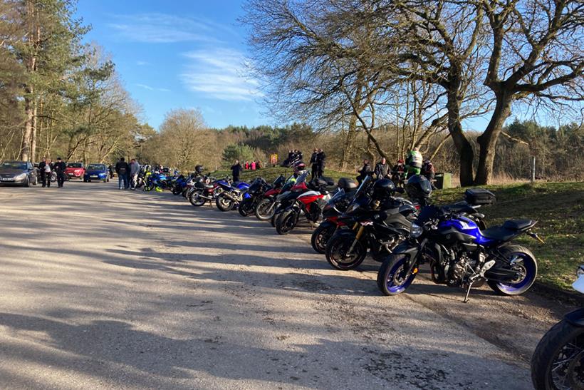 Motorcycles parked up at Willingham Woods