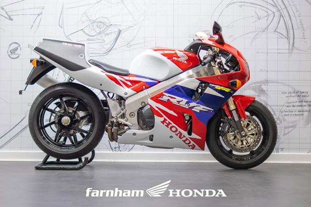 Ultra rare Honda VFR750 NC45 and NR750 RC41 for sale in Surrey dealership