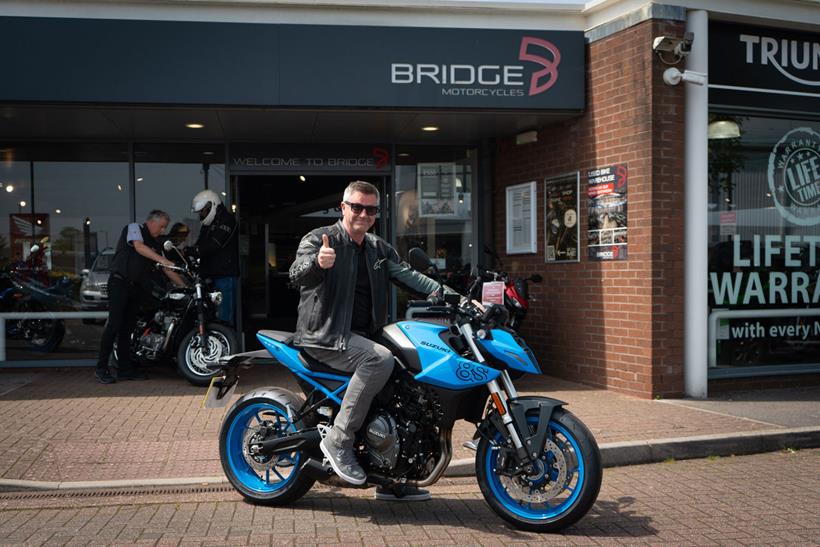 Chris sat atop his new Suzuki GSX-8S