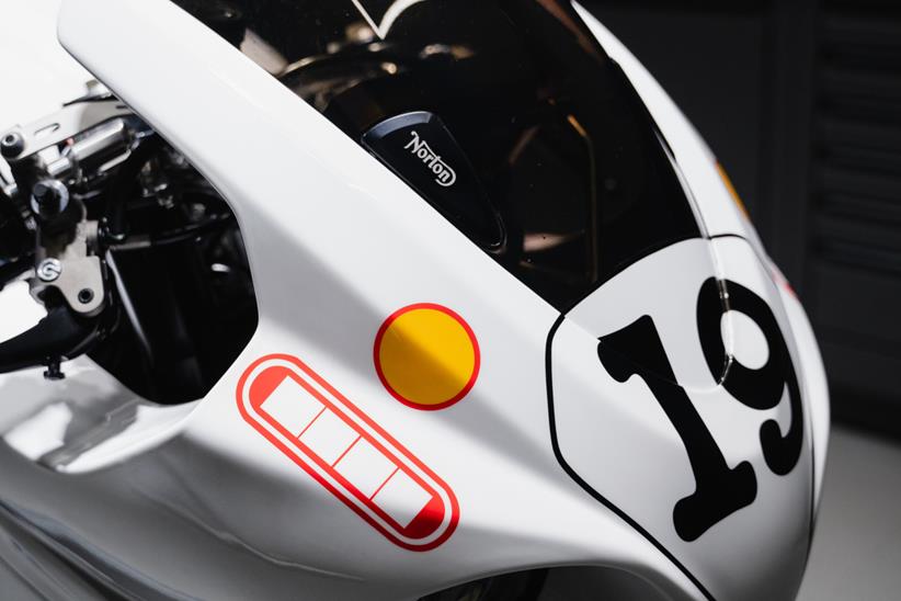 Front screen of Norton V4 SV with custom white paint job