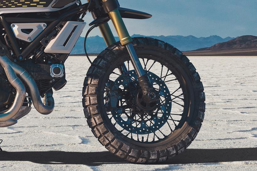 Ducati Scrambler RR24I concept front forks and spoked rim