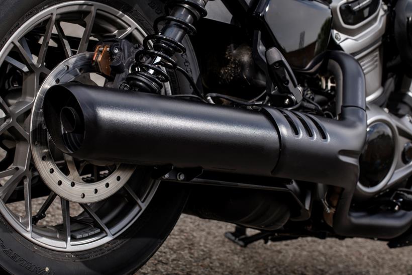 2024 Harley-Davidson Nightster Special detailed shot of the rear exhaust and shock