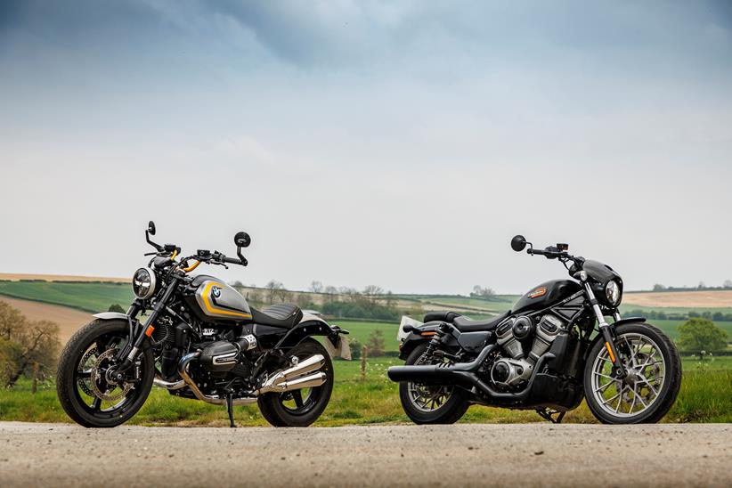 2024 BMW R12 and the Harley-Davidson Nightster Special stood parked facing away from each other