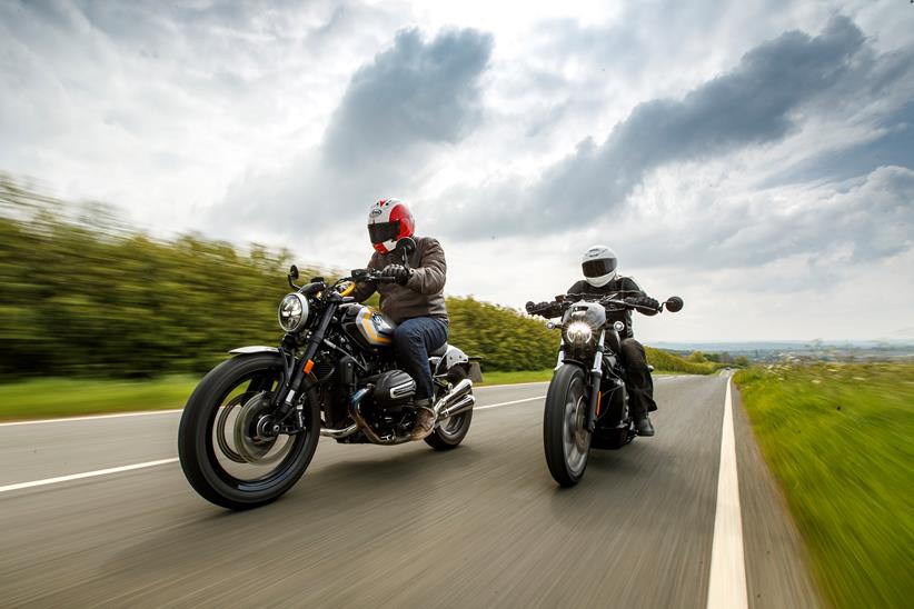 2024 BMW R12 and 2024 Harley-Davidson Nightster Special riding side by side