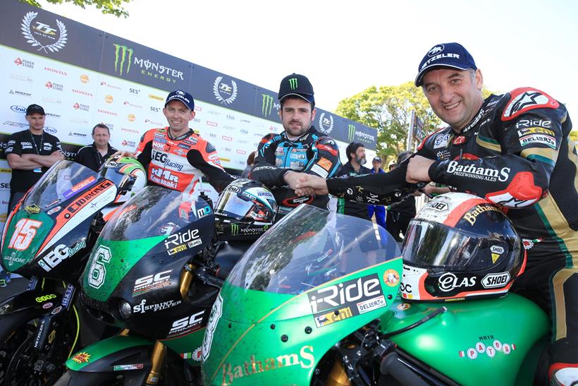 Michael Rutter celebrates on the Isle of Man TT podium