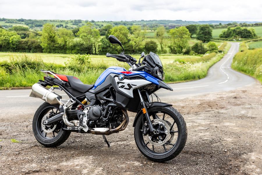 2024 BMW F800GS static shot parked on the side of a country road