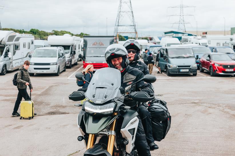 A Triumph Tiger ready to board a Steam Packet ferry