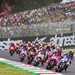 Pecco Bagnaia leads the pack on the opening lap at Mugello