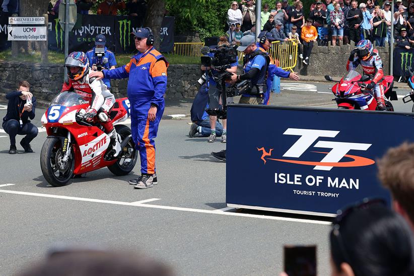 Leaving the start line on the TT Arai parade lap