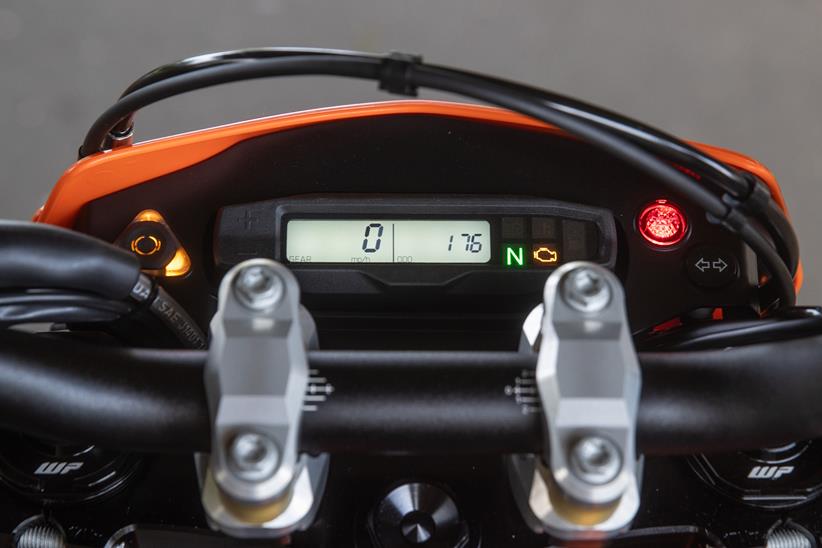 2024 KTM 690 SMC R detailed shot of the dash