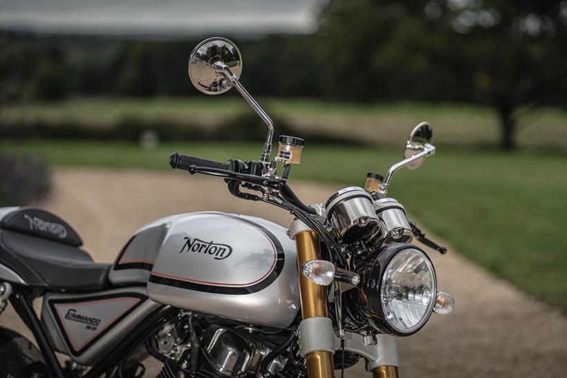 Norton Commando tank and headlight close up