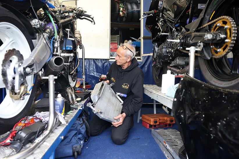 Dave Madsen-Mygdal prepares his Isle of Man TT race bike