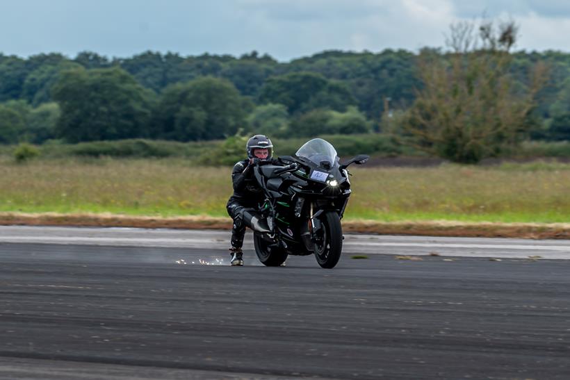 Jonny Davies dragged behind Kawasaki Ninja H2 SX. Credit: Steve McDonald Photography